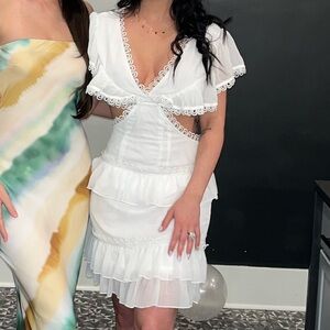 White ruffle cutout dress